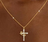 Diamond Cross & Crown Necklace 14k Plated Gold Cubic Zirconia