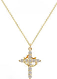 Diamond Cross & Crown Necklace 14k Plated Gold Cubic Zirconia