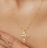 Diamond Cross & Crown Necklace 14k Plated Gold Cubic Zirconia