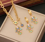 3-piece Hamsa Evil Eye Set Gold Plated Stainless Steel
