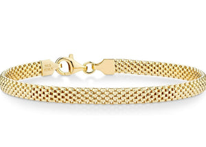 18K Gold Over 925 Sterling Silver Italian 5mm Mesh Link Chain Bracelet