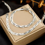 2-piece bracelet + necklace crossover braided snake chain Herringbone Tri-Color or Silver