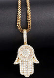 14K Gold Plated CZ Unisex Hamsa Necklace