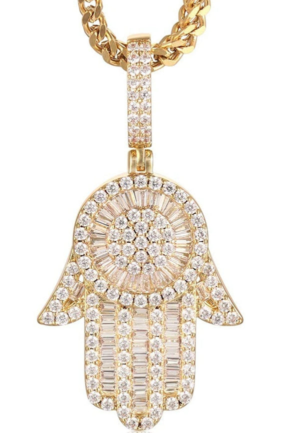 14K Gold Plated CZ Unisex Hamsa Necklace