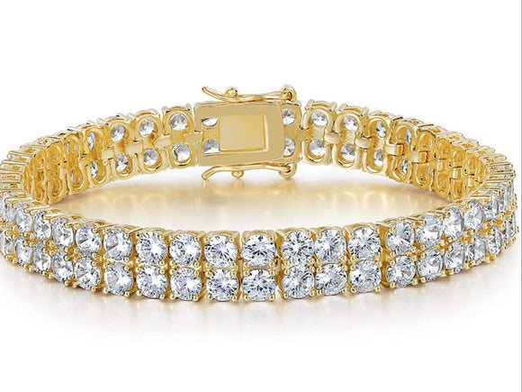 🔥💎🔥 18K Yellow or White Gold Plated 2 Row 4MM Cubic Zirconia Unisex Tennis Bracelet 🔥💎🔥