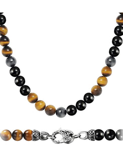 Tiger's Eye, Hematite & Onyx Unisex Necklace